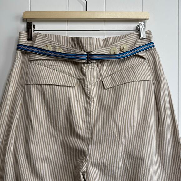 Free People wide-leg pants pleated striped trousers belted cotton 8 - Picture 6 of 9